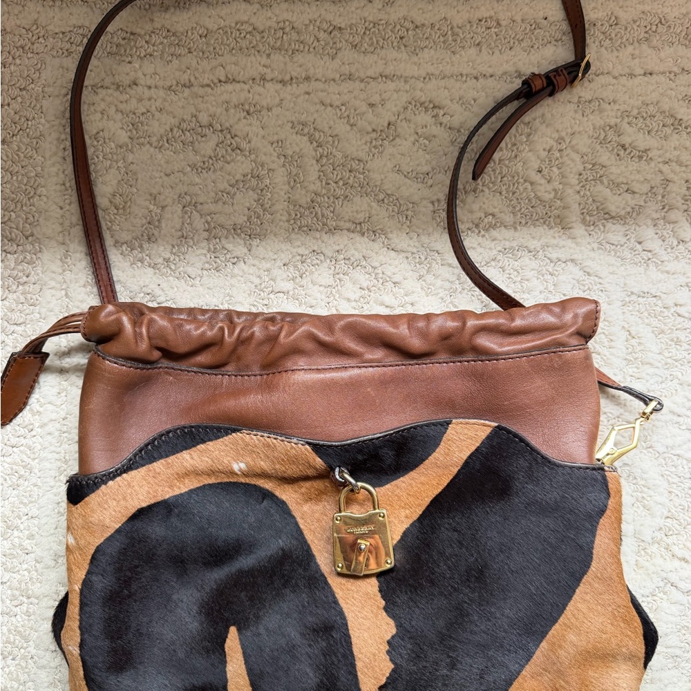 Burberry little crush Black Leather Crossbody Bag with Gold Lock Accent vintage